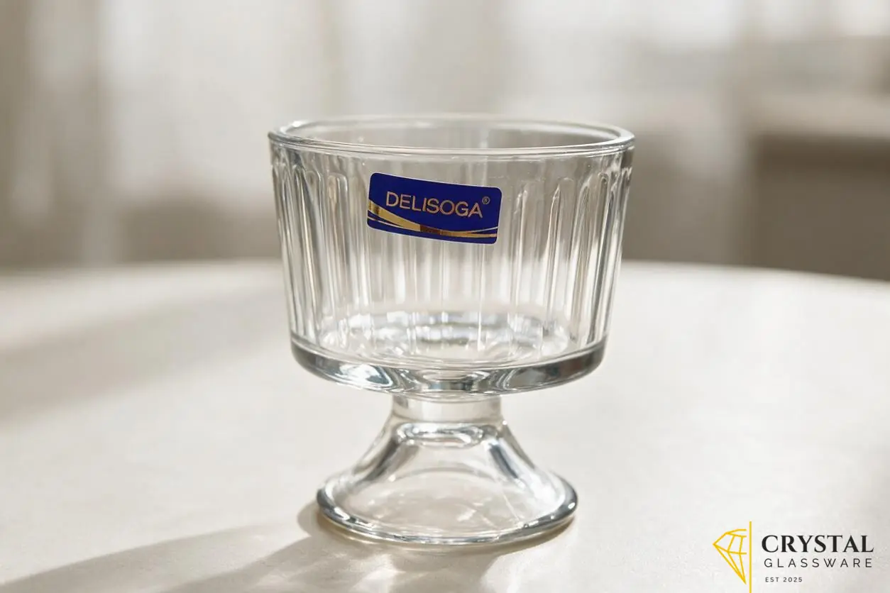 Delisoga Glass Dessert Cup 6 Pcs with a footed pedestal base 